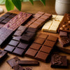 Assorted chocolate bars displayed on a market shelf in New Zealand