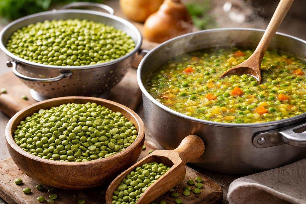 Split green peas drying and splitting process on machinery