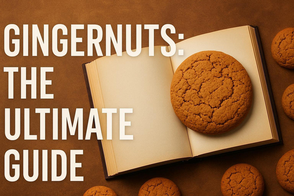 high-quality realistic photograph of assorted gingernut biscuits in a variety of brands and packaging