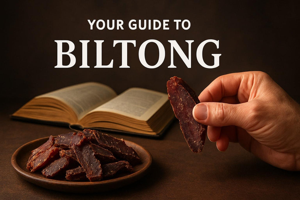 High-quality realistic photograph of a traditional South African biltong plate for Biltong SA Guide 2026