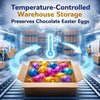 Temperature and humidity control zones in Easter eggs warehouse storage facility