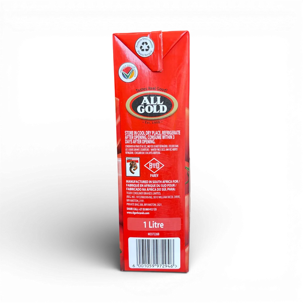 All Gold Tomato Juice 1 Litre carton with rich, preservative-free natural tomato flavor