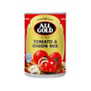All Gold Tomato & Onion Mix 410g bag with diced tomatoes and sliced onions for cooking