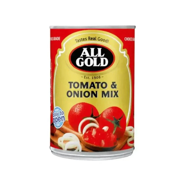 All Gold Tomato & Onion Mix 410g bag with diced tomatoes and sliced onions for cooking