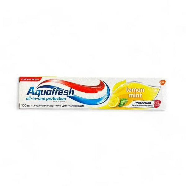 Aquafresh Toothpaste Lemon Mint 100ml tube with cavity protection and refreshing breath