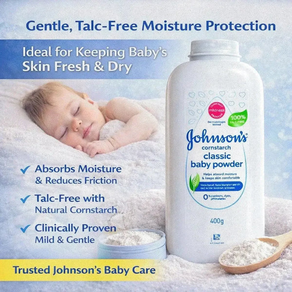 Johnsons Cornstarch Classic Baby Powder 400g talc-free gentle moisture absorbing baby powder