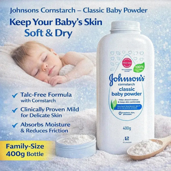 Johnsons Cornstarch Classic Baby Powder 400g talc-free gentle moisture-absorbing baby powder