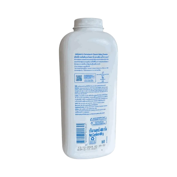 Johnsons Cornstarch Classic Baby Powder 400g talc-free gentle moisture absorbing baby powder