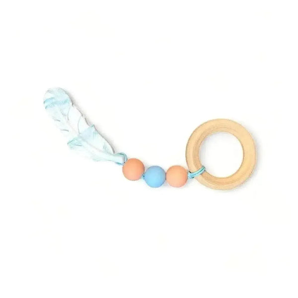 Natural wooden and silicone baby teething ring, safe and untreated with 40mm diameter