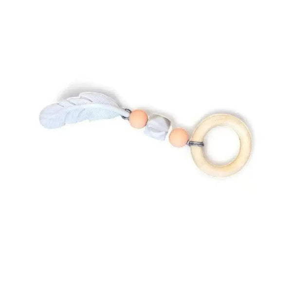 Natural wooden baby teething ring with silicone beads, BPA-free and handmade for safe teething relief