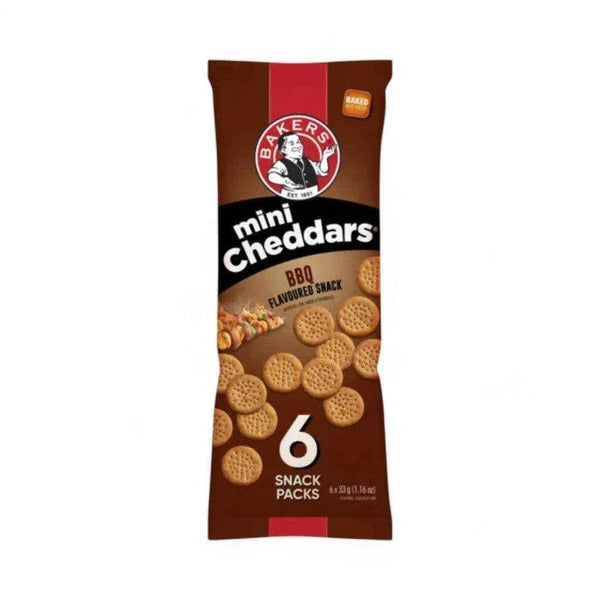 Bakers Mini Cheddars BBQ Multipack 33g (Pack of 6) - smoky cheese biscuits.