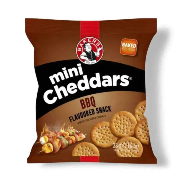Bakers Mini Cheddars BBQ flavored cheese biscuits multipack with six 33g baked snack packs for on-the-go snacking
