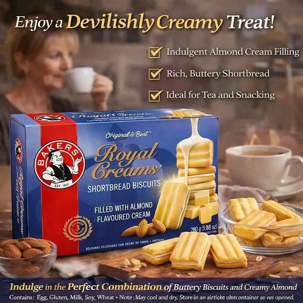 Bakers Royal Creams Original shortbread biscuits filled with almond-flavored cream in 280g pack