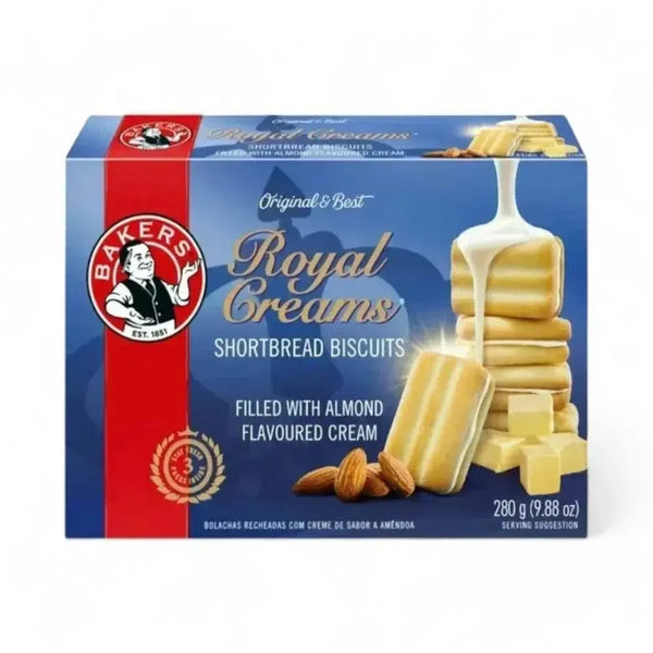 Bakers Royal Creams shortbread biscuits with almond cream filling in 280g pack