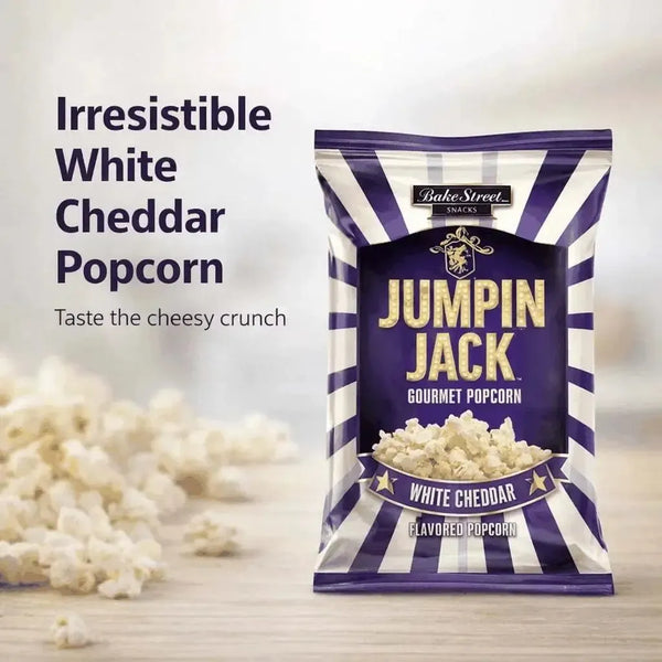 Bakers Street Jumpin Jack White Cheddar popcorn 100g pack with cheesy crunchy snack