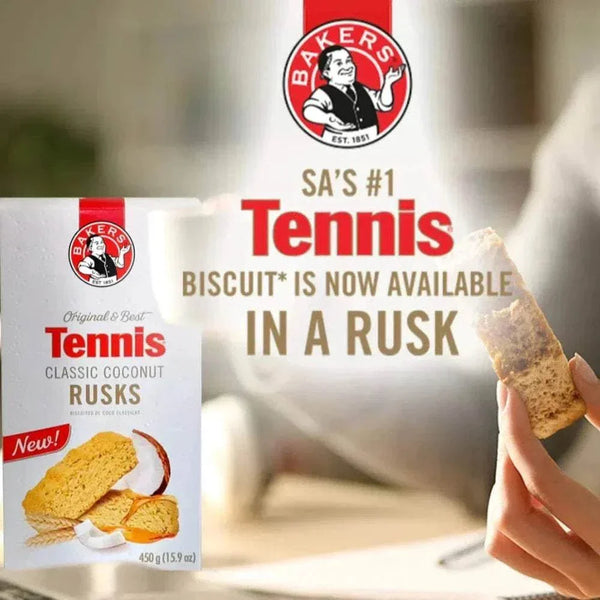 Bakers Tennis Classic Coconut Rusks 450g - Coconut-flavored rusks, perfect for hot beverages.