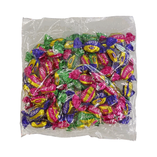 Pack of 50 individually wrapped Baxtons Assorted Eclairs with caramel shell and chocolate center