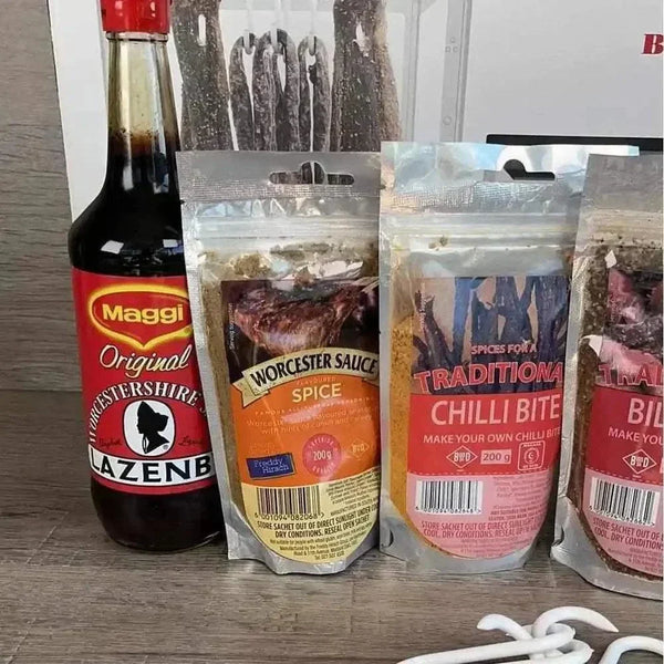 Mellerware biltong dryer kit with spices and hooks for homemade biltong