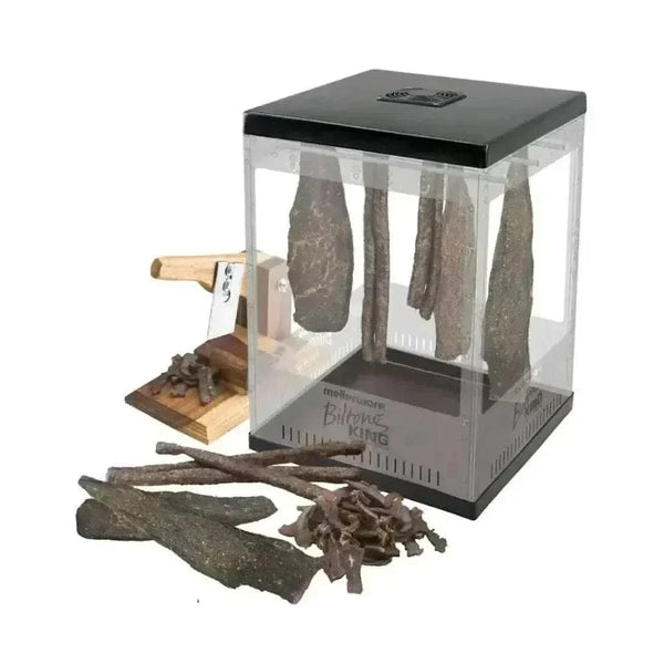 Mellerware Biltong Dryer with hanging rods, drying shelves, continuous airflow, and light fitting for drying biltong and droëwors