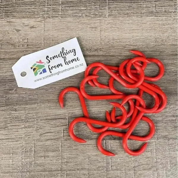 Pack of 10 red plastic biltong hooks for hanging biltong