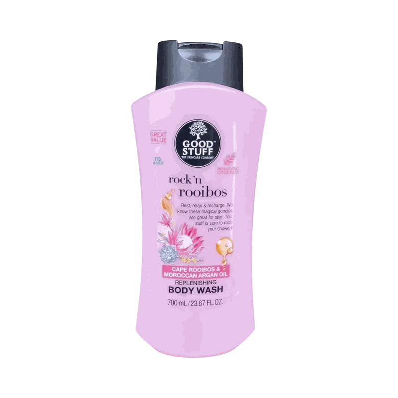 Good Stuff Rock n Rooibos Replenishing Body Wash 700ml bottle with Moroccan Argan Oil for soft, moisturized skin