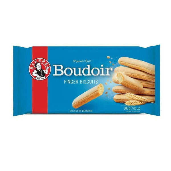Bakers Boudoir Original Finger Biscuits 200g pack featuring crispy buttery biscuits.