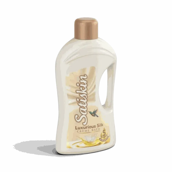 Satinskin Luxury Bubble Bath 2L bottle with silky crème formula and nourishing oils for soft skin