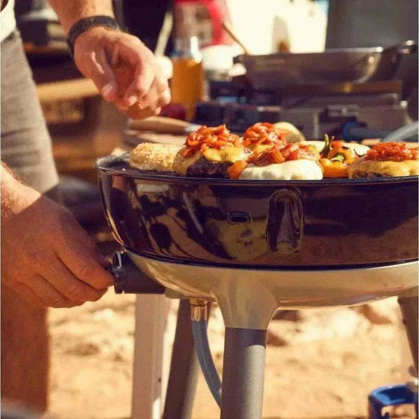 Portable CADAC Carri Chef 40 gas BBQ with dome lid, perfect for outdoor cooking.