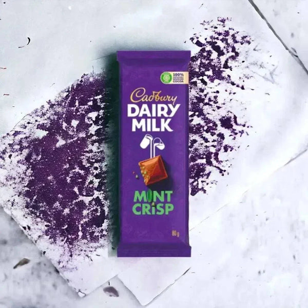 Cadbury Dairy Milk Mint Crisp 80g chocolate slab with creamy chocolate and crunchy mint crisps
