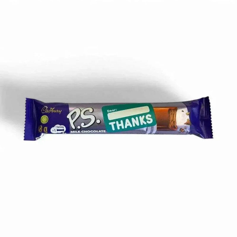 Cadbury's Chocolate PS Milk 48g bar with smooth milk chocolate and crunchy biscuit pieces