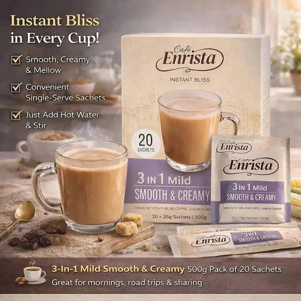 Café Enrista Coffee 3-in-1 Mild Smooth & Creamy instant coffee pack of 20 sachets 500g