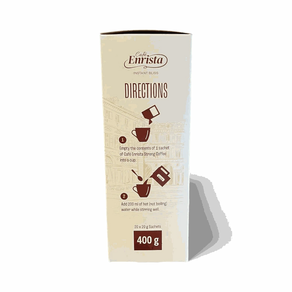 Cafe Enrista Coffee 3-in-1 Strong 20 sachets 400g box with preparation directions
