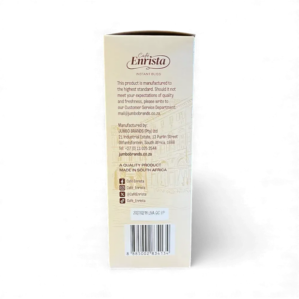 Cafe Enrista Coffee 3-in-1 Strong 500g box with product details and barcode, made in South Africa