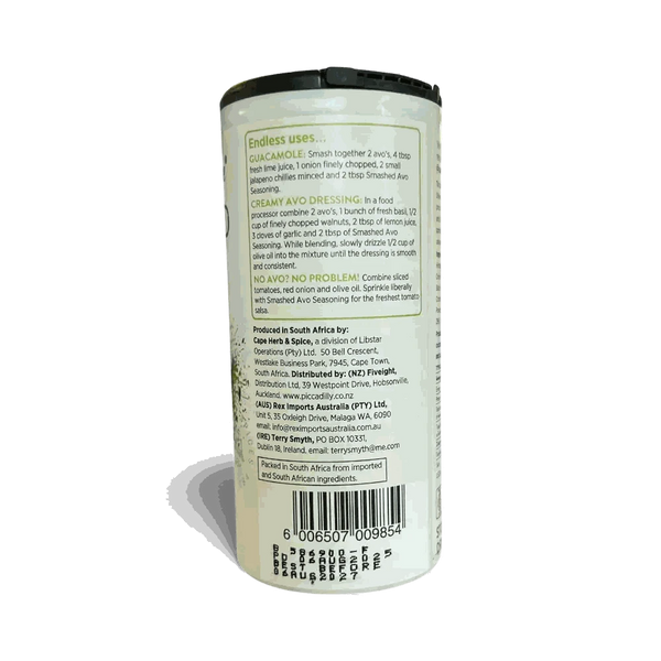 Cape Herb & Spice Smash Avo Seasoning 75g container with usage instructions and product details on label
