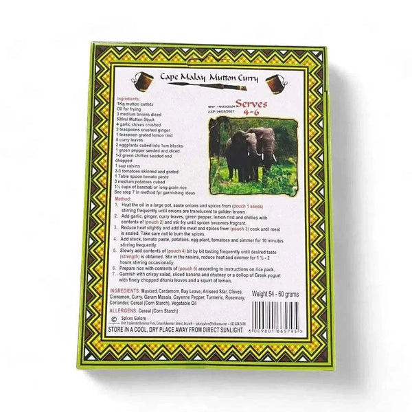 Taste of Africa Cape Malay Mutton Curry spice mix package 60g with free recipe for authentic South African dish