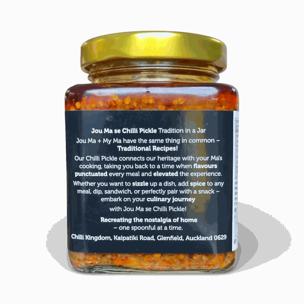 Chilli Kingdom Jou Ma se Mild Chilli Pickle 225g glass jar with traditional South African flavours