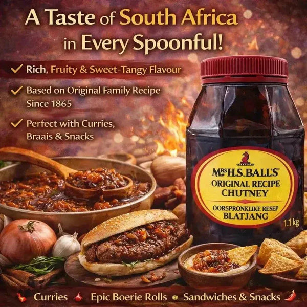 Mrs Balls Chutney Original 1.1kg jar with rich sweet-tangy South African fruit chutney