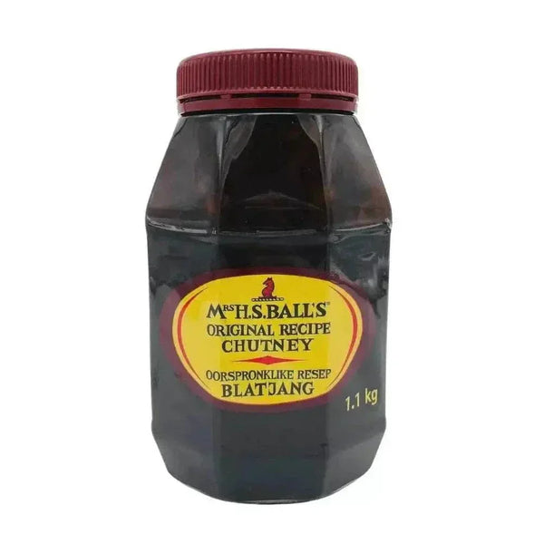 Mrs Balls Original Chutney 1.1kg jar with sweet-tangy fruity flavor from South Africa