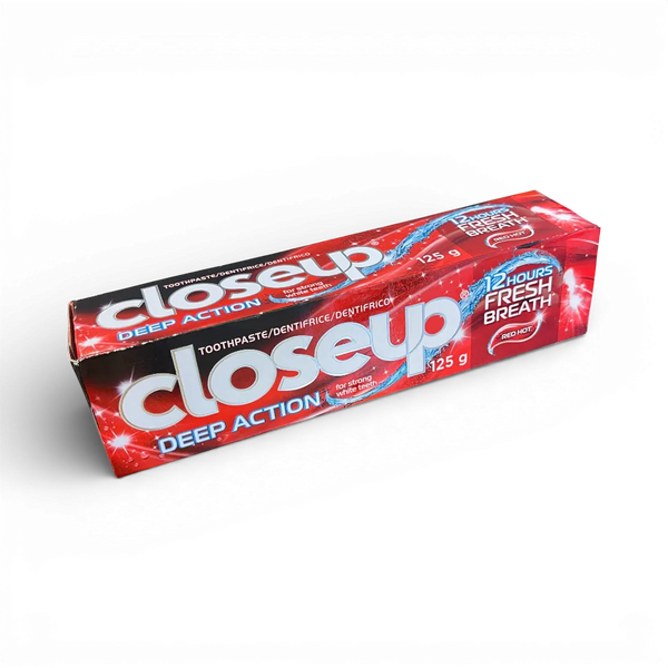 Closeup Deep Action Red Hot Toothpaste 125g with spicy cinnamon flavor and deep cleaning action
