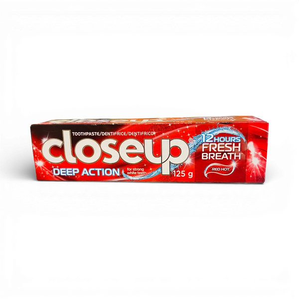 Closeup Deep Action Red Hot Toothpaste 125g tube with bold cinnamon flavor and deep cleaning action