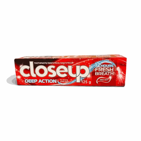 Closeup Deep Action Red Hot Toothpaste 125g tube with bold cinnamon flavor and deep cleaning action