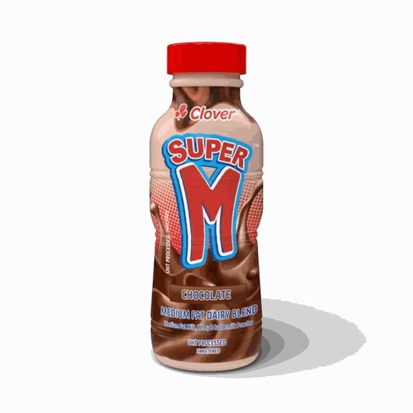 Clover Super M medium fat chocolate milk 300ml bottle, smooth creamy UHT chocolate drink