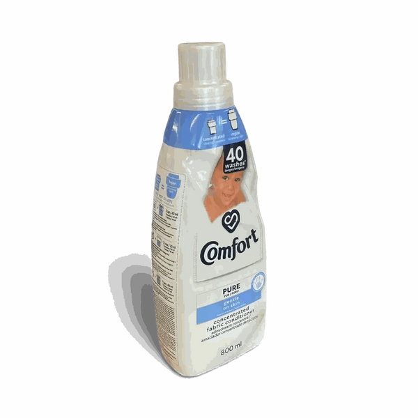 Comfort Concentrated Fabric Conditioner Pure 800ml bottle for sensitive skin, 40 washes, gentle and dermatologically tested