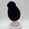 Black Cotton Road knitted beanie with faux pearls, warm and soft for cold weather