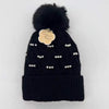 Cotton Road Knitted Beanie black with faux pearls, warm and soft winter hat covering ears