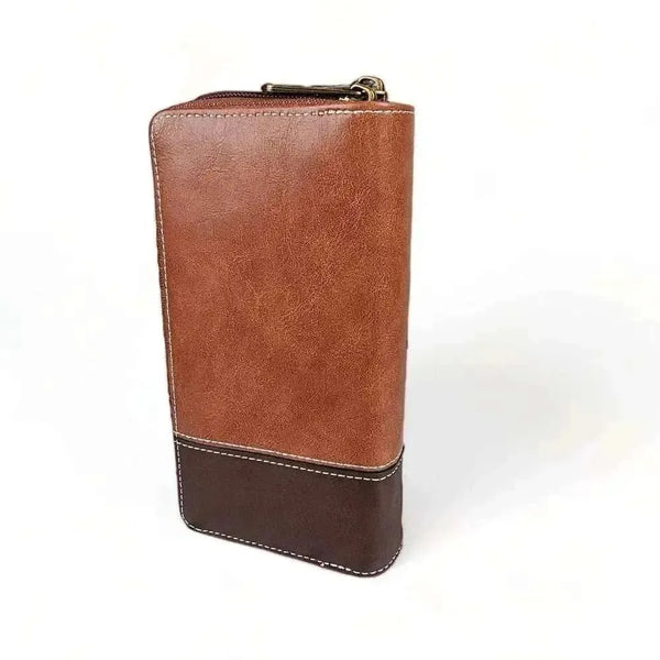 Cotton Road Large PU Leather wallet in kaki and brown with heart detail and zippered coin pouch