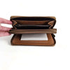 Cotton Road Large PU Leather Wallet in kaki with pink heart and two zip compartments
