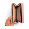 Cotton Road Large PU Leather Wallet in pink with light pink heart detail and zip compartments