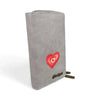 Cotton Road Large Wallet grey PU leather with embroidered red heart and dual zip compartments