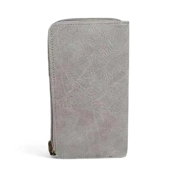 Cotton Road Large Wallet in grey PU leather with embroidered red heart and dual zip compartments
